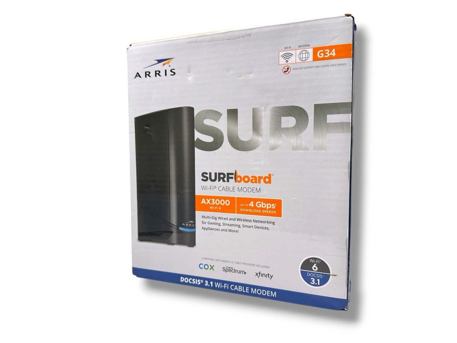 ARRIS SURFboard G34 DOCSIS 3.1 WiFi 6 AX3000 Cable Modem Router 4-Port Black