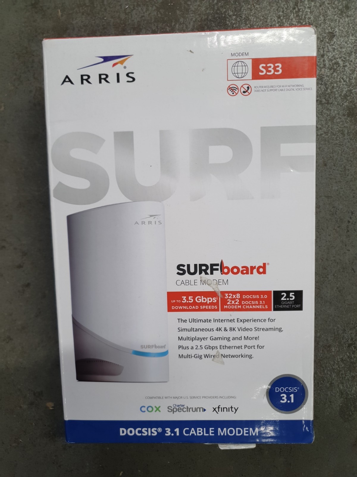 Arris SURFboard S33 DOCSIS 3.1 Cable Modem 2.5Gbps Xfinity Spectrum Cox Re newed