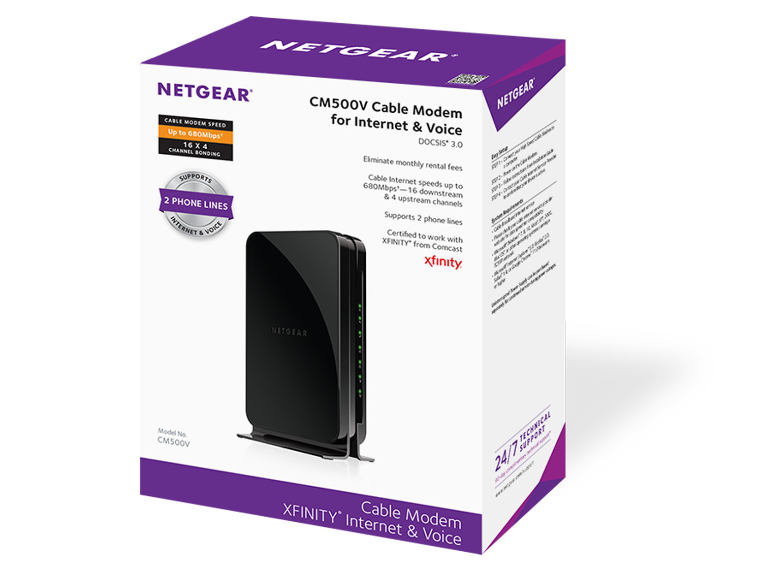 NETGEAR CM500V Cable Modem for Internet & Voice DOCSIS 3.0 16×4 CM500V
