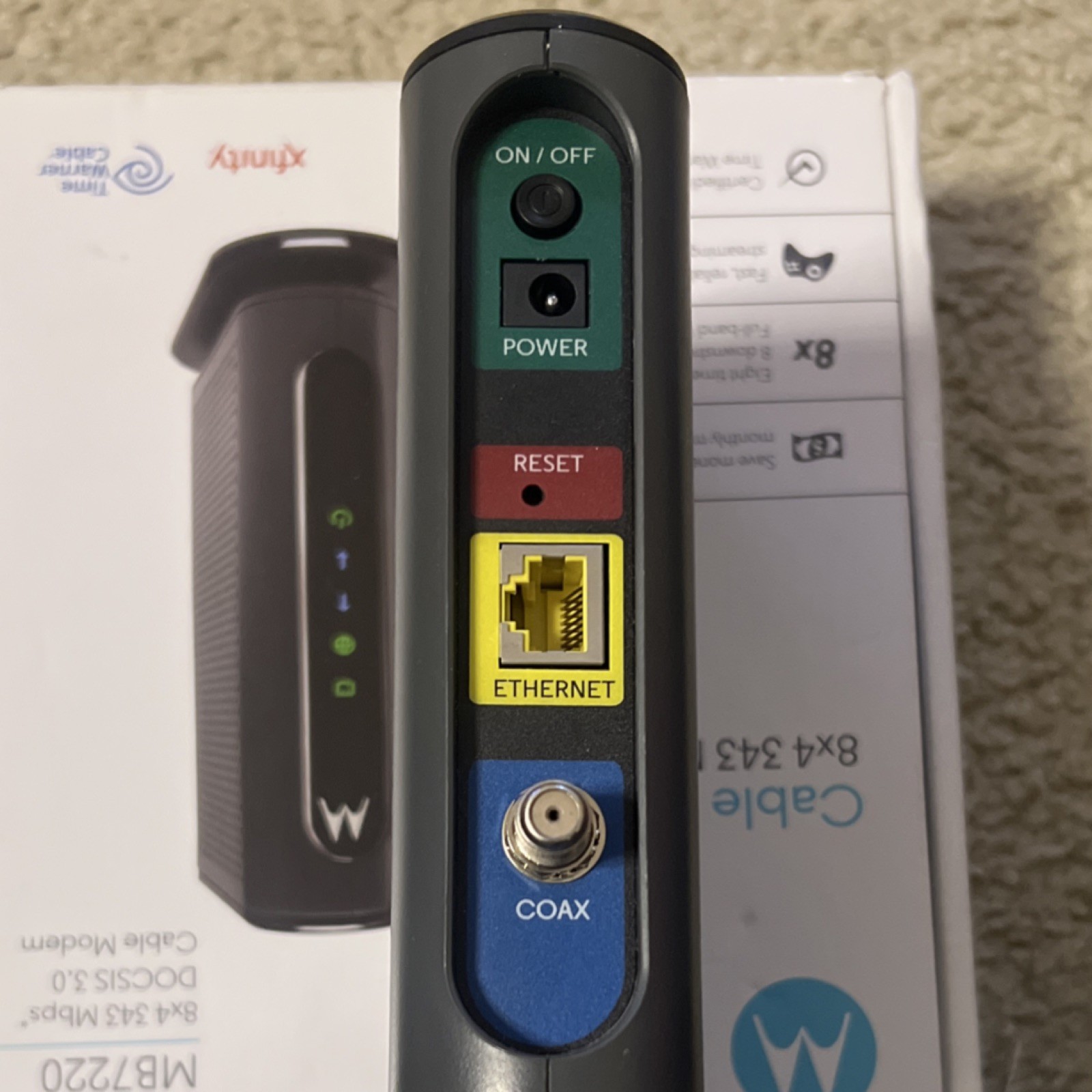 Motorola MB7220 DOCSIS 3.0 Cable Modem 343 Mbps Ethernet Black