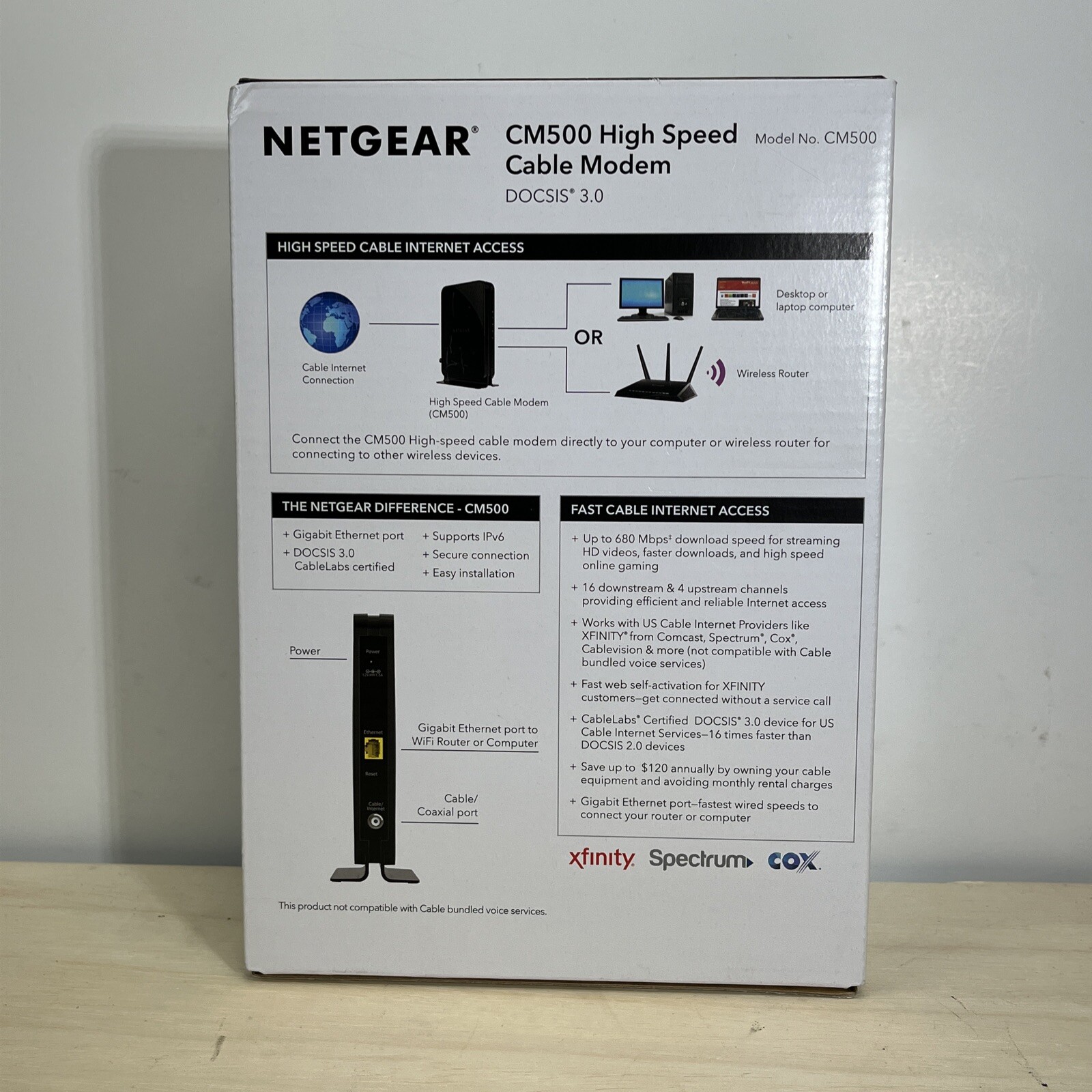 Netgear CM500 100NAS High Speed Cable Modem Up to 680 Mbps Xfiniti Cox Spectrum