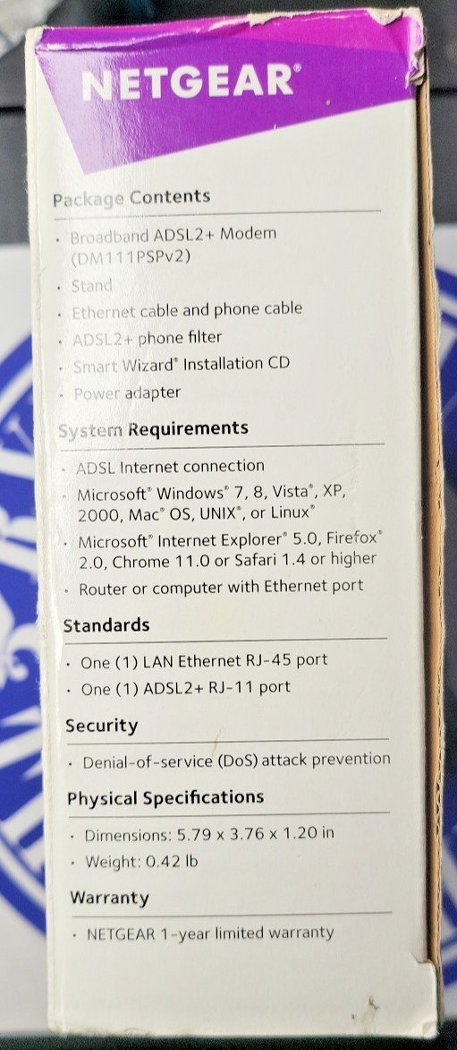 Netgear Broadband ADSL2+ Plus Modem Open Box (DM111PSP-100NAS)