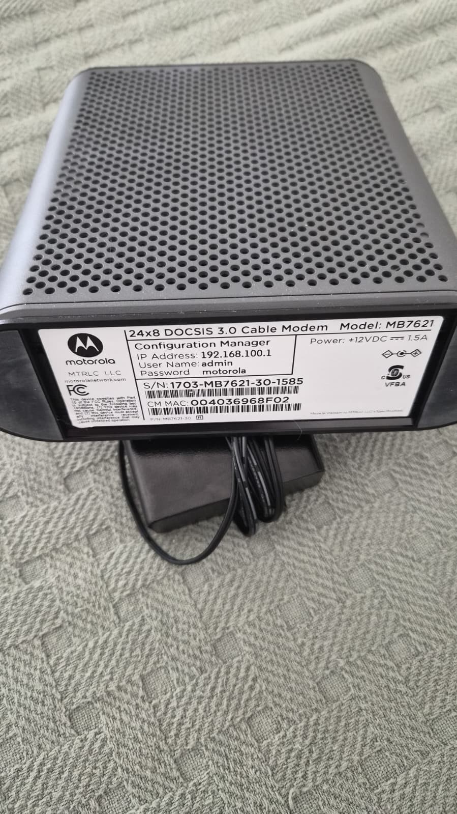 Motorola MB7621 Cable Modem (Approved by Comcast Xfinity, Cox, and Spectrum)