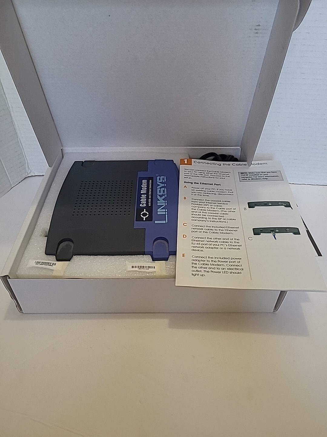 NOB Linksys Cable Modem w/usb & ethernet connections wired BEFCMU10 CISCO NEW