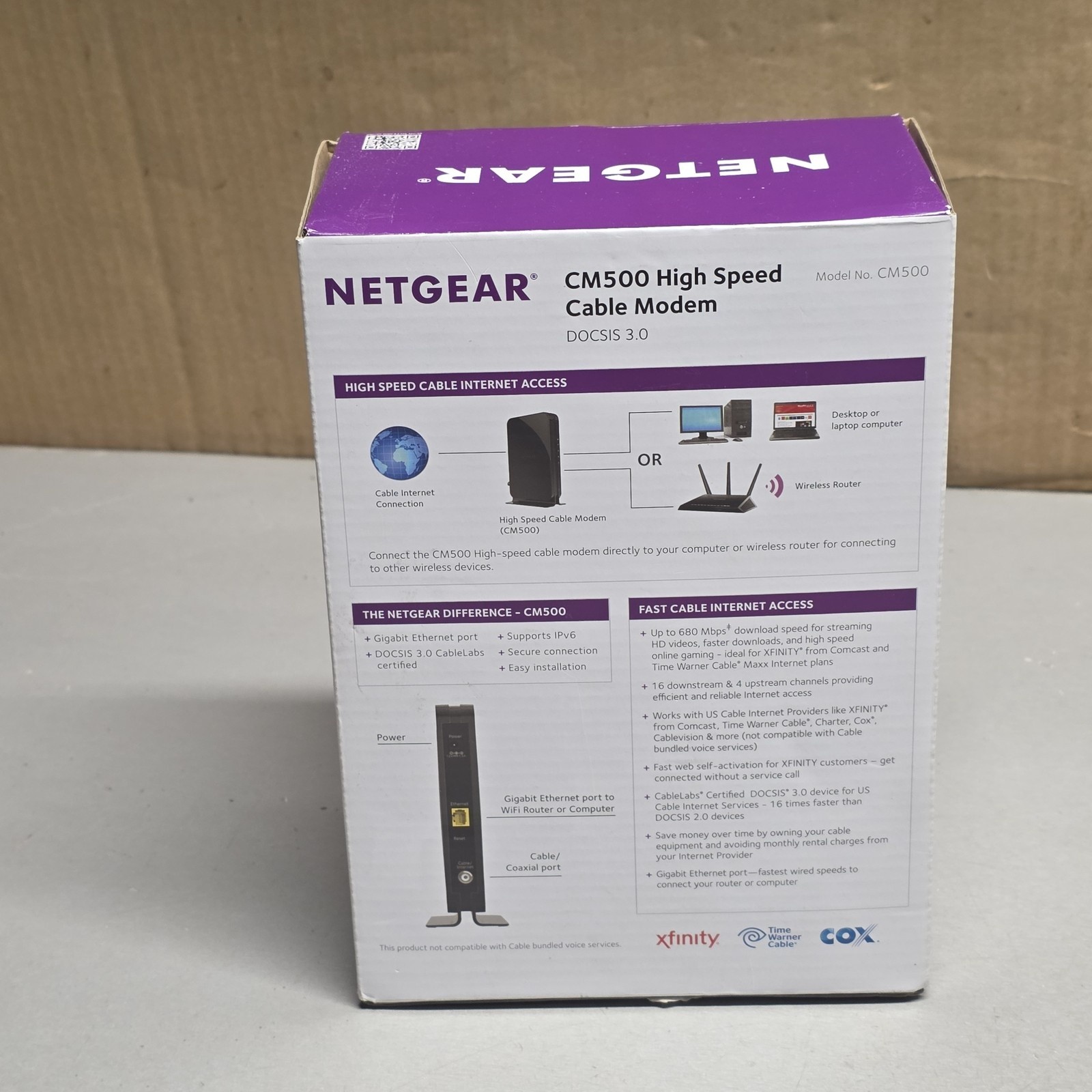 NETGEAR CM500 DOCSIS 3.0 High Speed Cable Modem 16×4 Up to 680 Mbps