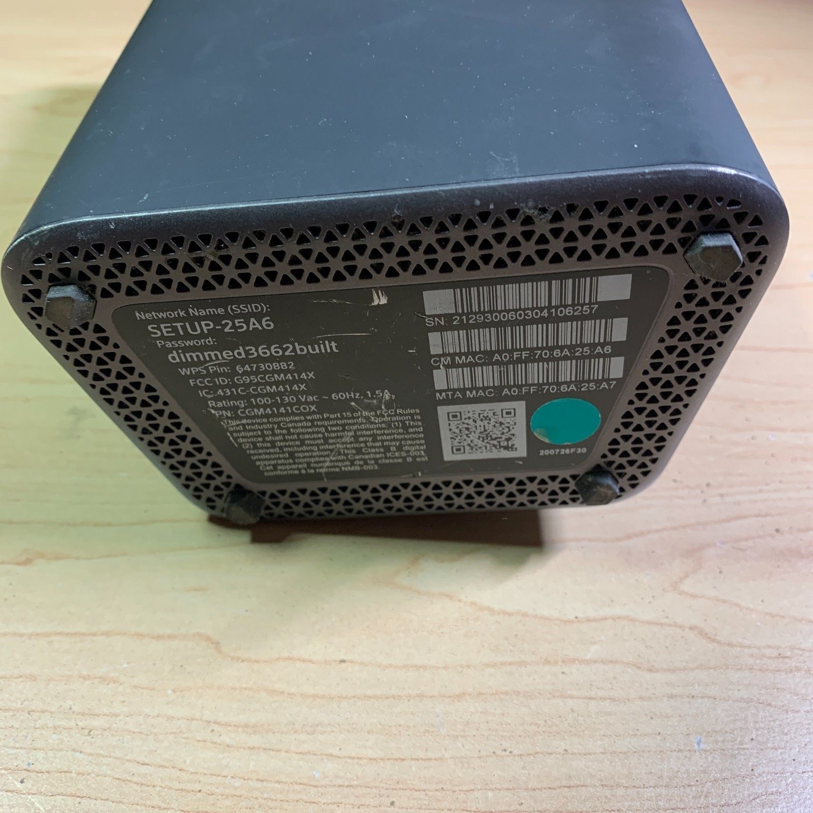 Cox Panoramic Cable Modem WIFI Gateway Modem/Router CGM414X w/ Power Cord