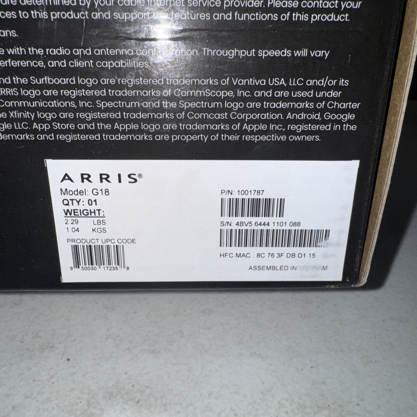 Arris G18 AX1800 WiFi 6 & DOCSIS 3.1 Cable Modem