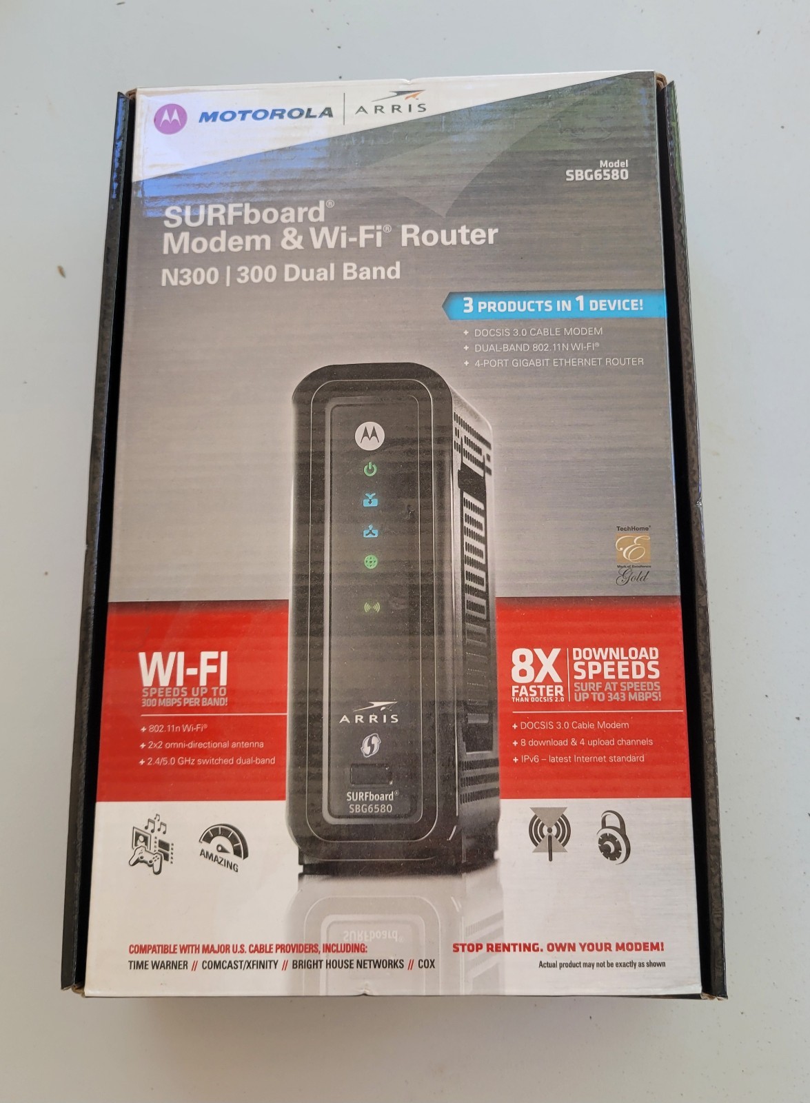 Motorola Arris SURFboard SBG6580 Modem & Wi-Fi Router N300 300 Dual Open box New