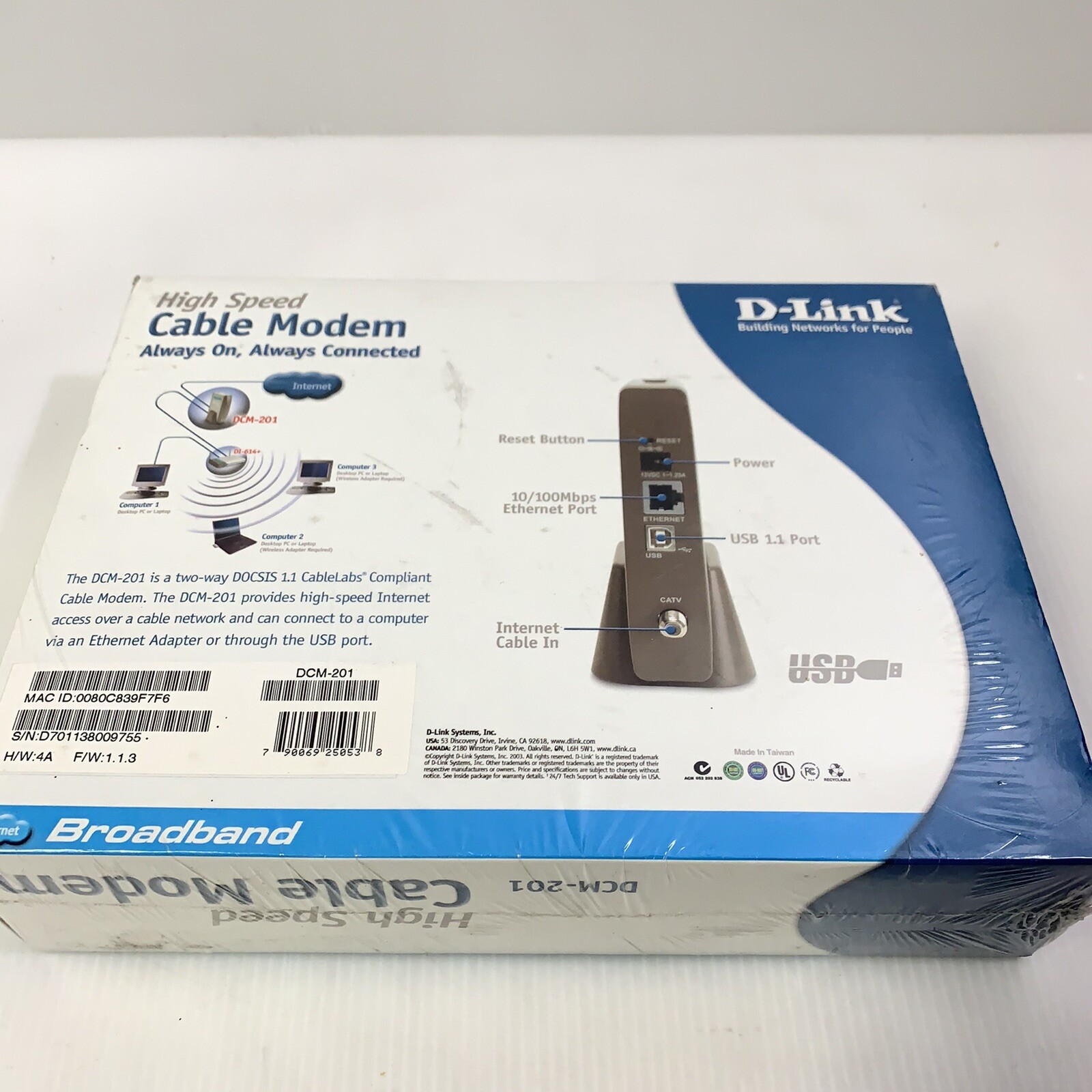 FACTORY SEALED D-Link CABLE MODEM – DCM 201 (DCM-201) 38 Mbps
