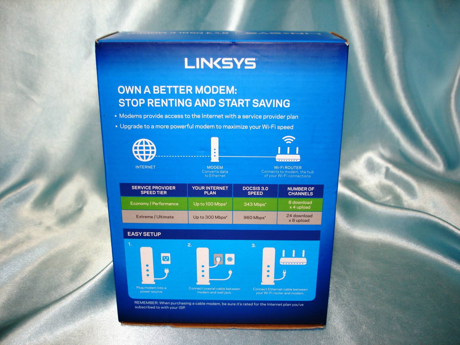 Linksys CM3008 DOCSIS 3.0 8×4 Cable Modem Up To 343 Mbps Pre Owned