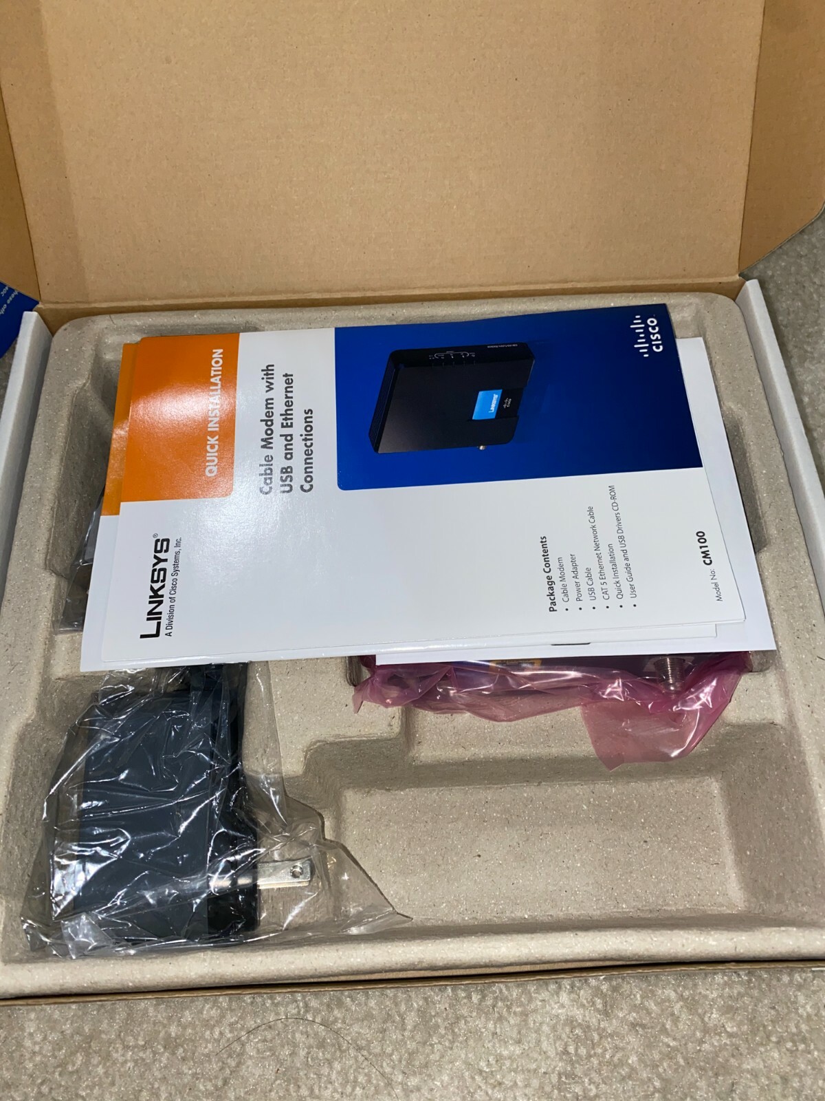 Linksys Cisco CM100 Cable Modem USB Ethernet 10/100 Docsis 2.0 Original New Seal