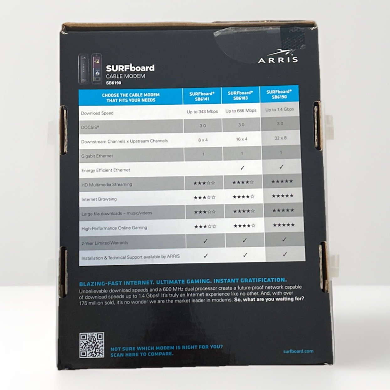 ARRIS SURFboard DOCSIS 3.0 Cable Modem – SB6190 Black – UVG