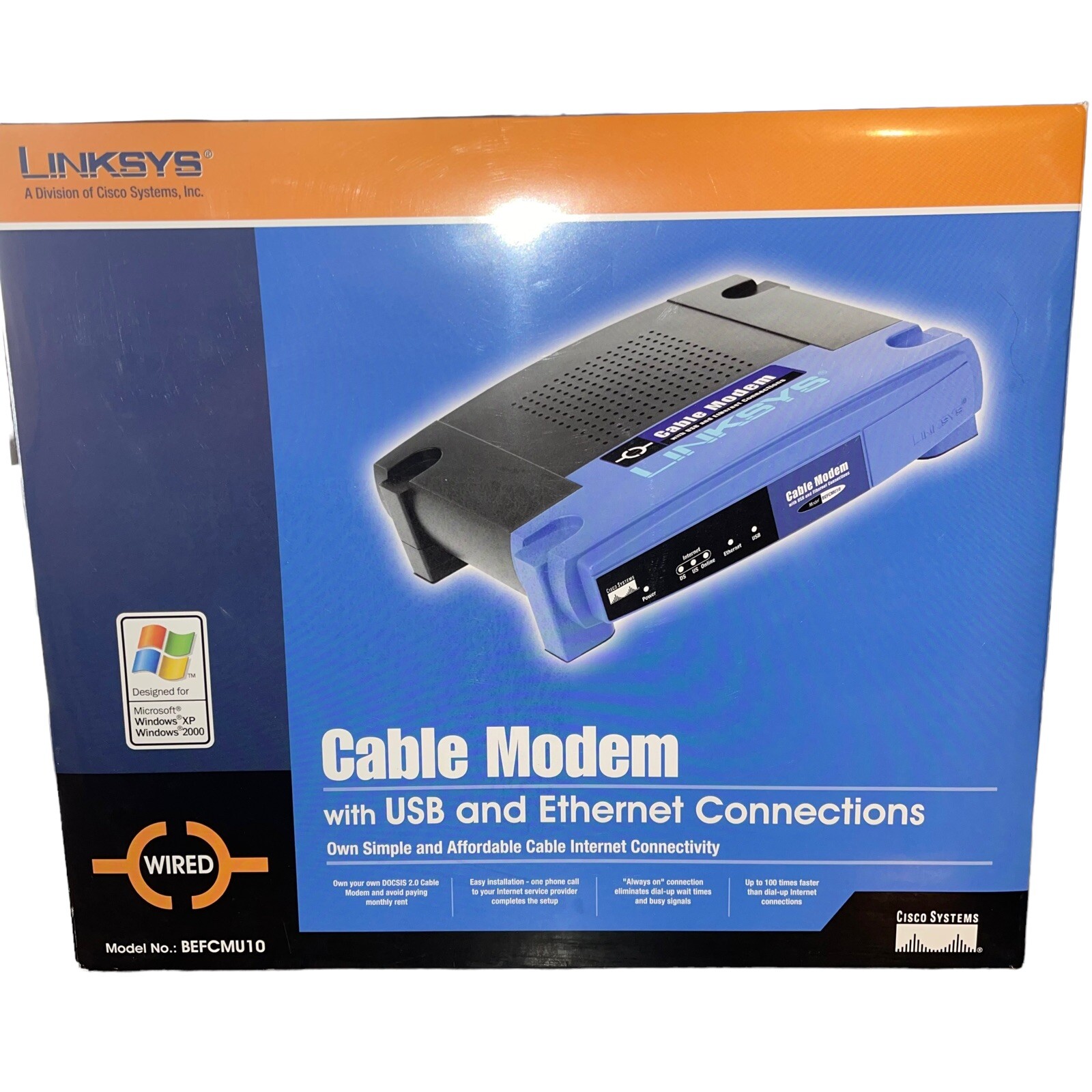 LINKSYS Cable Model with USB & Ethernet Connections – Model BEFCMU10
