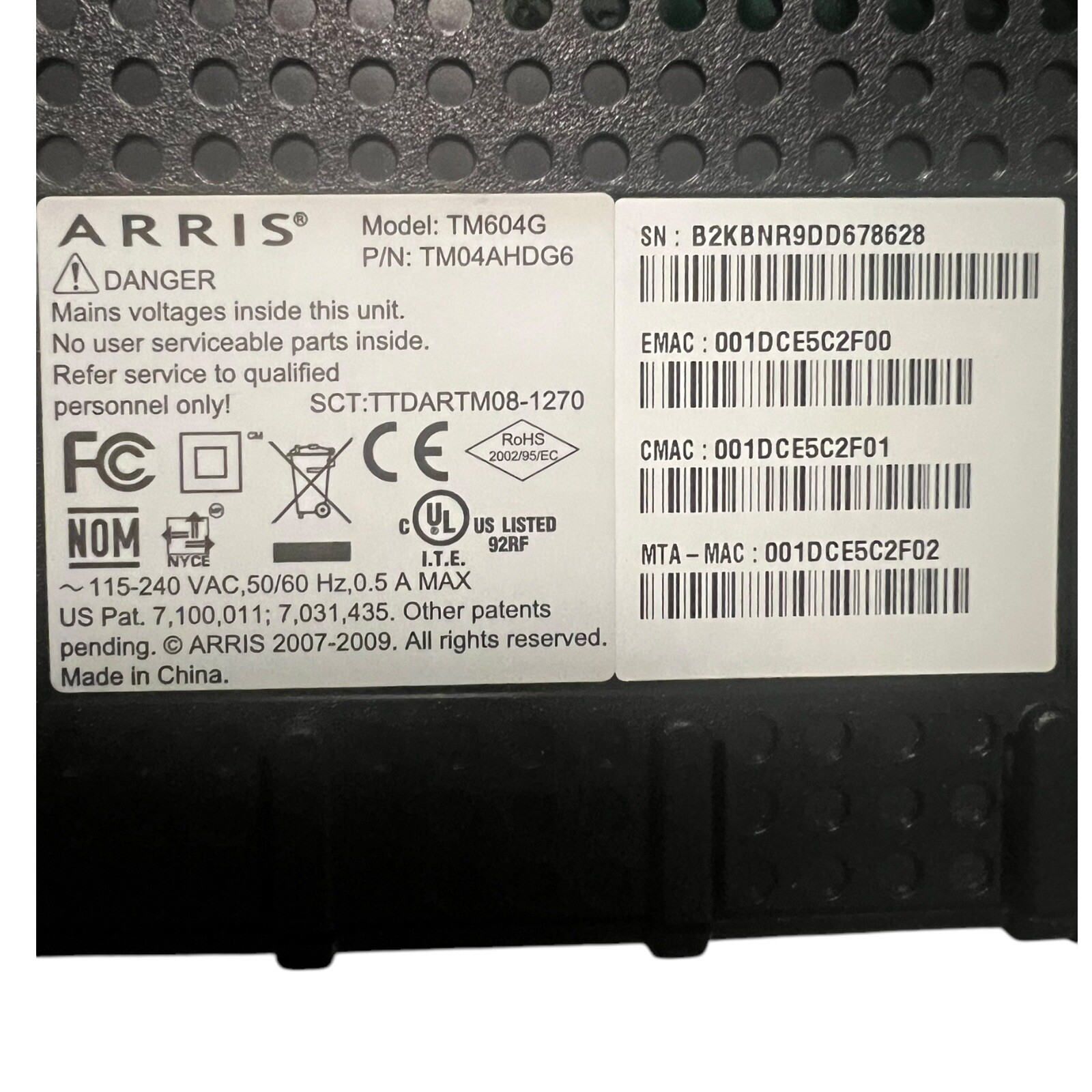 ARRIS TM604G TM604G/CT Touchstone Telephony Cable Modem Voice VoIP – No Adapter