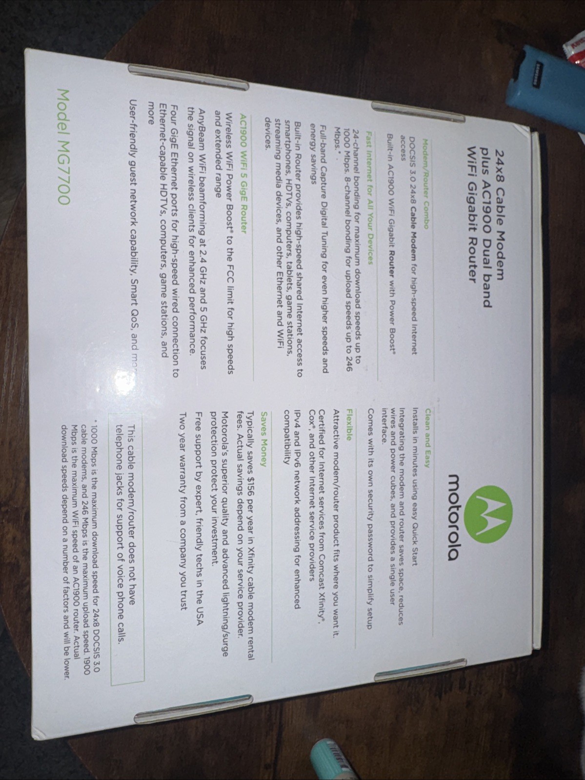 Motorola 24×8 Cable Modern “plus” AC1900 WiFi Router