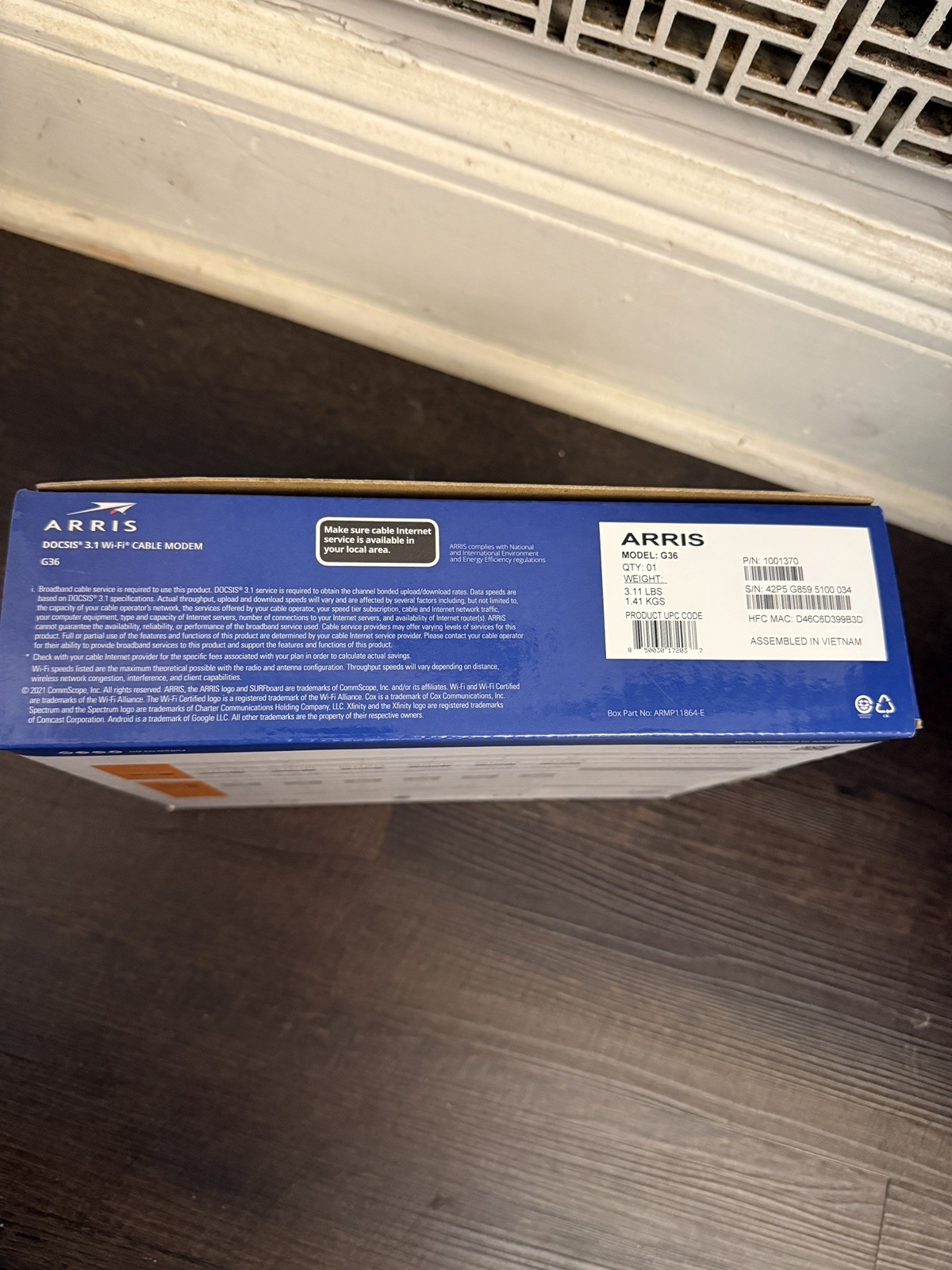 ARRIS SURFboard G36 DOCSIS 3.1 Wi-Fi 6 Cable Modem & AX3000 Wi-Fi Router