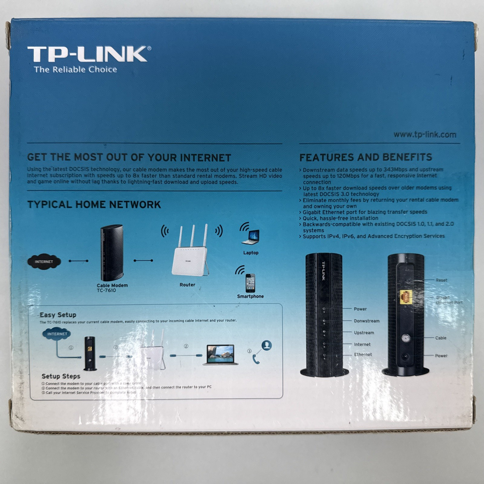 TP-Link Docsis 3.0 Cable Modem 343 Mbps TC-7610 Xfinity NIB