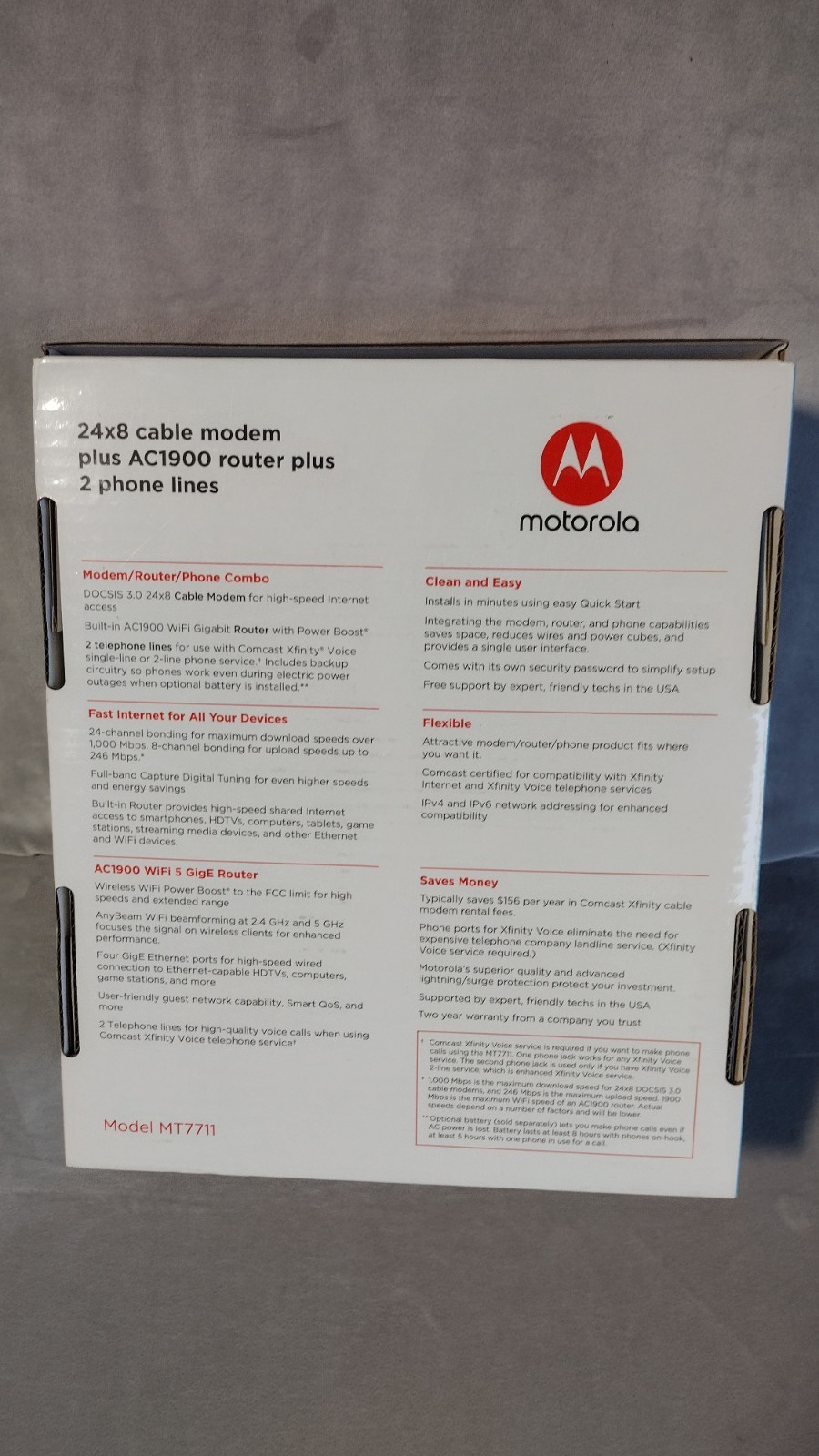 Motorola MT7711 24X8 Cable Modem and AC1900 Dual Band Wi-Fi Gigabit Router