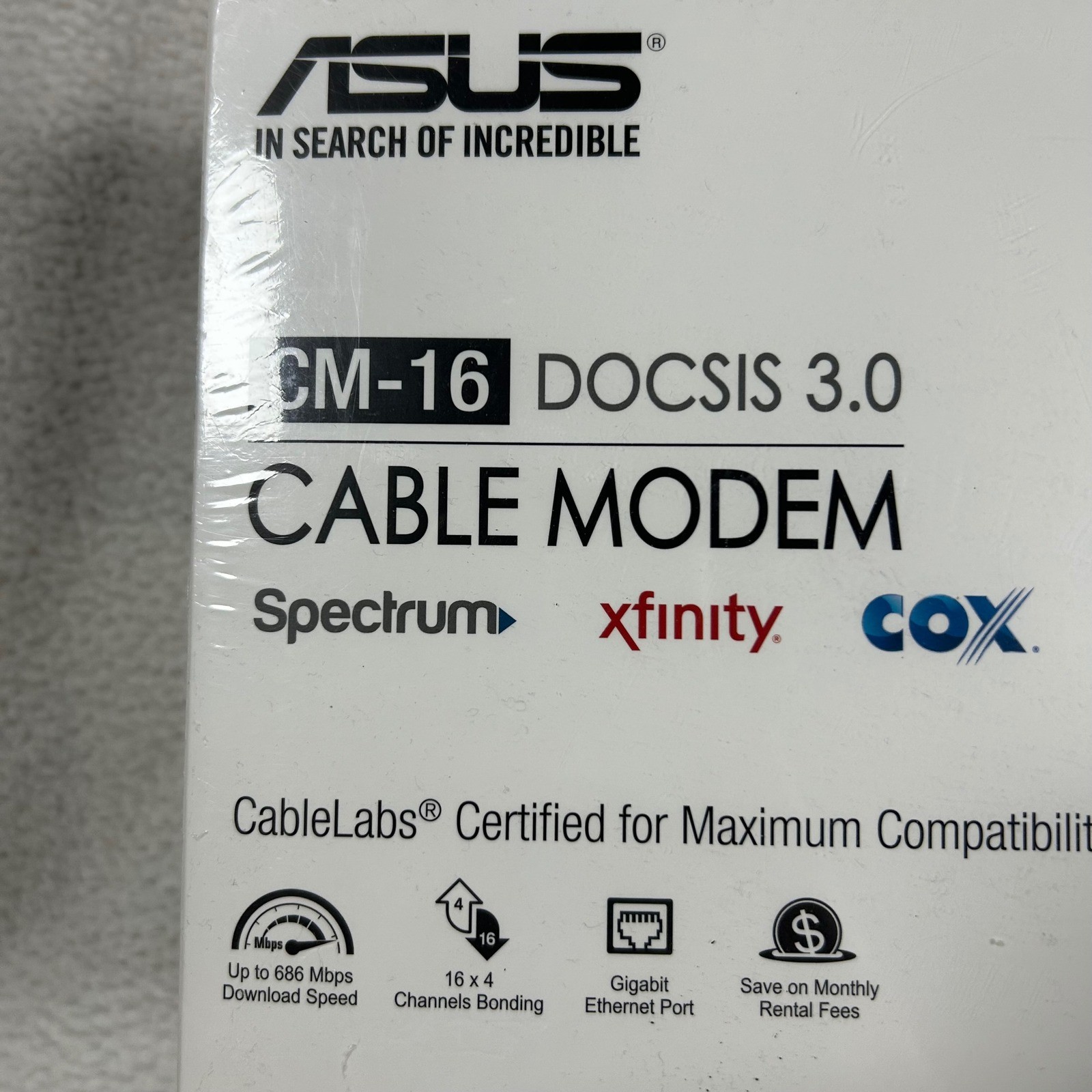 ASUS Cable Modem CM-16 Black DOCSIS 3.0 16×4 Gigabit Ethernet Port New Sealed