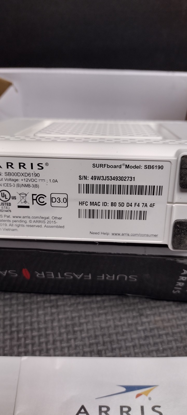 ARRIS SURFboard SB6190 32×8 DOCSIS 3.0 Gigabit Cable Modem