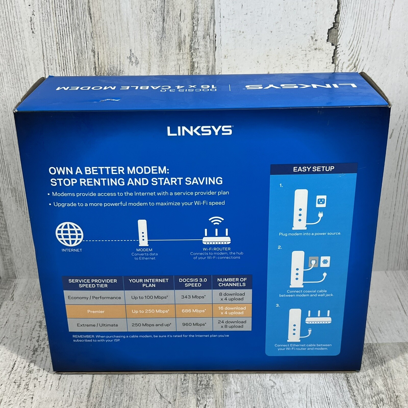 LINKSYS Cable Modem 16×4 Bonded Channels DOCSIS 3.0 Black CM3016 – NEW