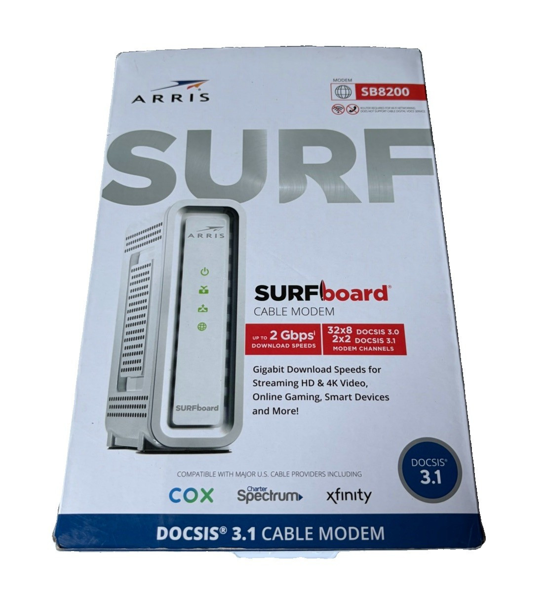 ARRIS SURFboard SB8200 Cable Modem DOCSIS 3.1 Up to 2 Gbps 2x Gigabit