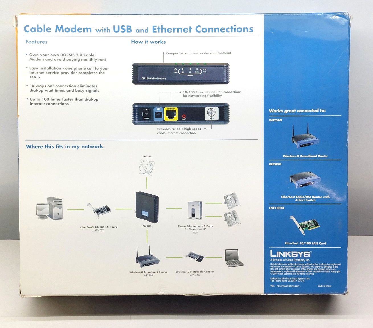 Linksys CM100 Cable Modem with USB and Ethernet Connections