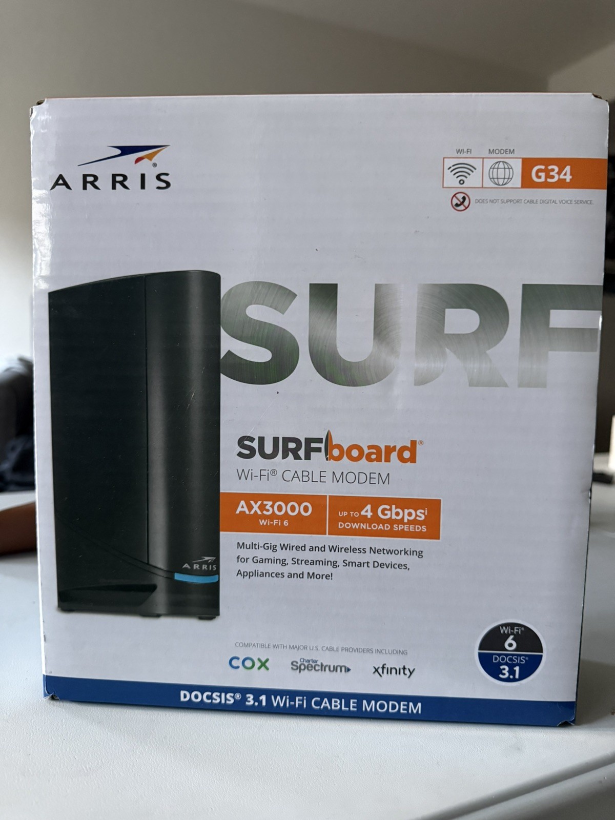 ARRIS Surfboard G34 DOCSIS 3.1 Modem & Router AX3000 Comcast Xfinity, Cox, Etc.