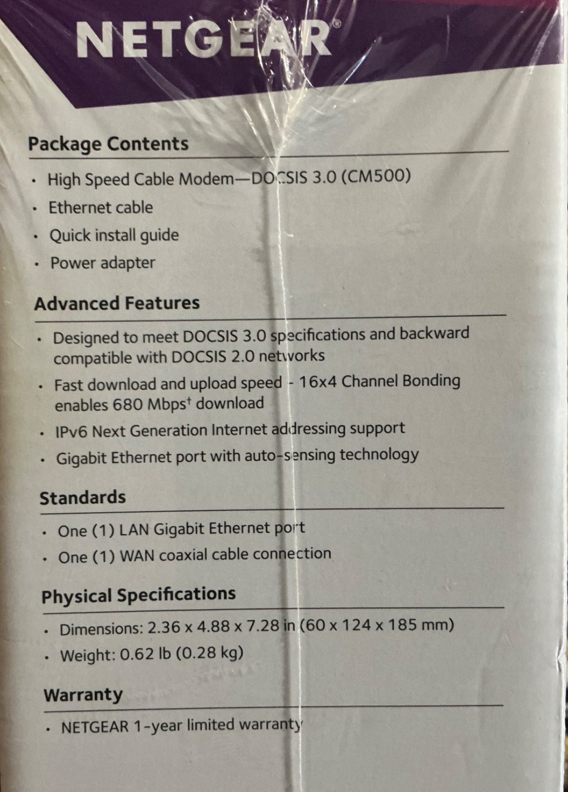 NETGEAR CM500 (CM500100NAS) 680 Mbps – Black