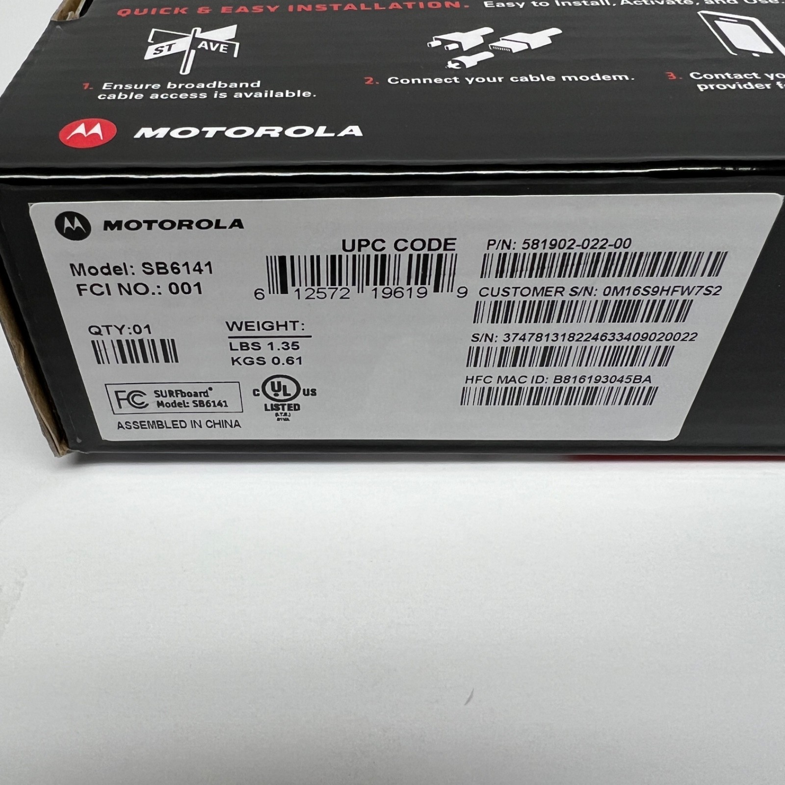 Motorola Arris Surfboard Modem SB6141 White DOCSIS 3.0 400 Series 581902-022-00