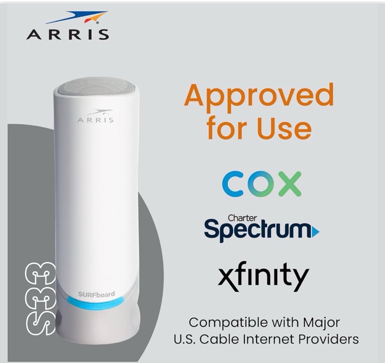 Arris S33 DOCSIS 3.1 Cable Modem 32×8 2.5Gbps Compatible With Cox Spectrum Xfini