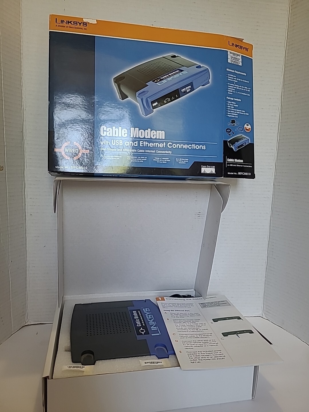 NOB Linksys Cable Modem w/usb & ethernet connections wired BEFCMU10 CISCO NEW