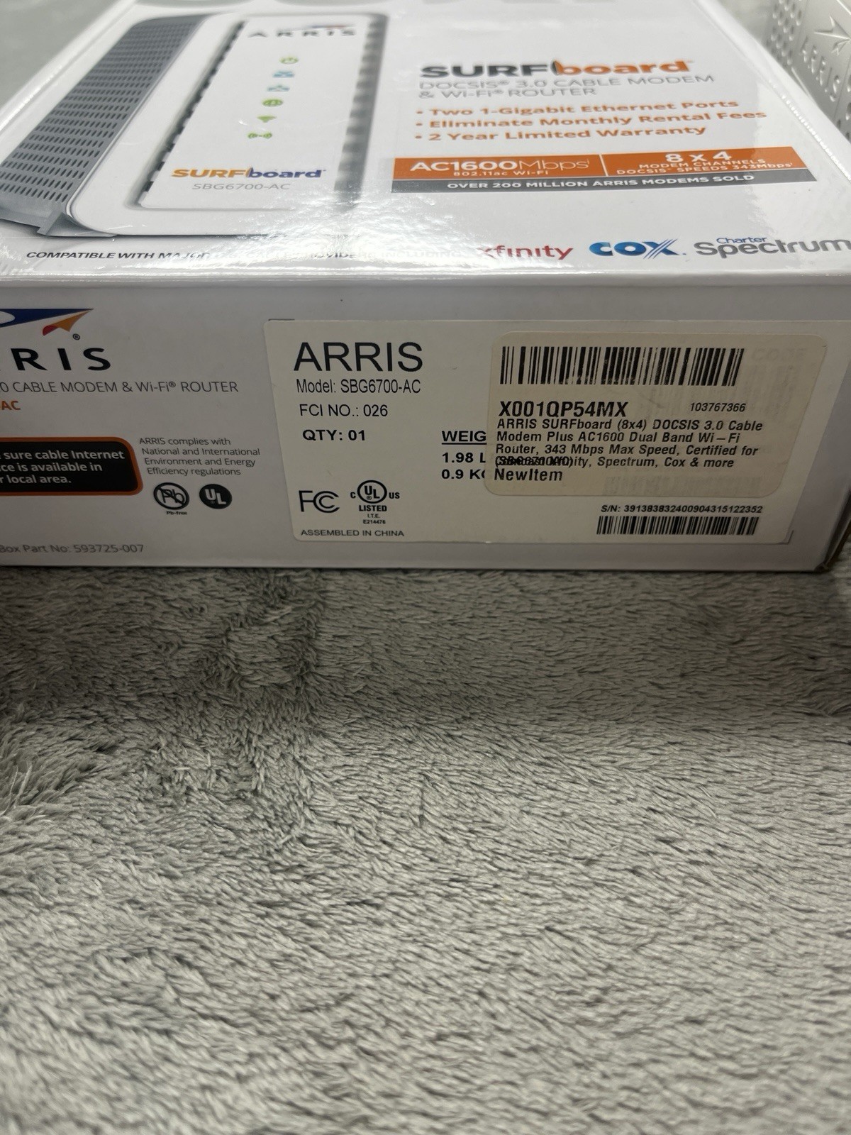 ARRIS SB6183 SURFBoard DOCSIS Speed 3.0 Cable Modem Xfinity Cox Spectrum – White