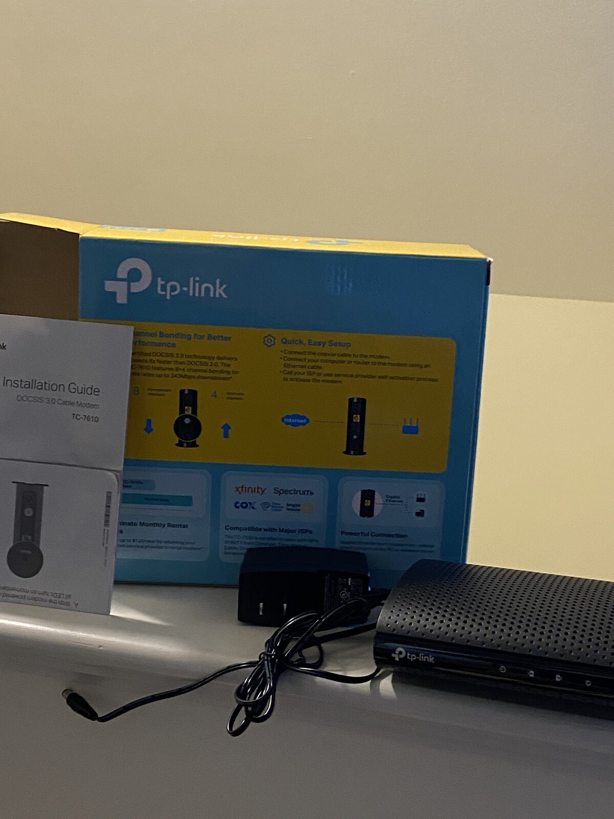 TP-Link TC-7610 DOCSIS 3.0 (8×4) Cable Modem. Max Download SpeedsUpTo343Mbps.NIB