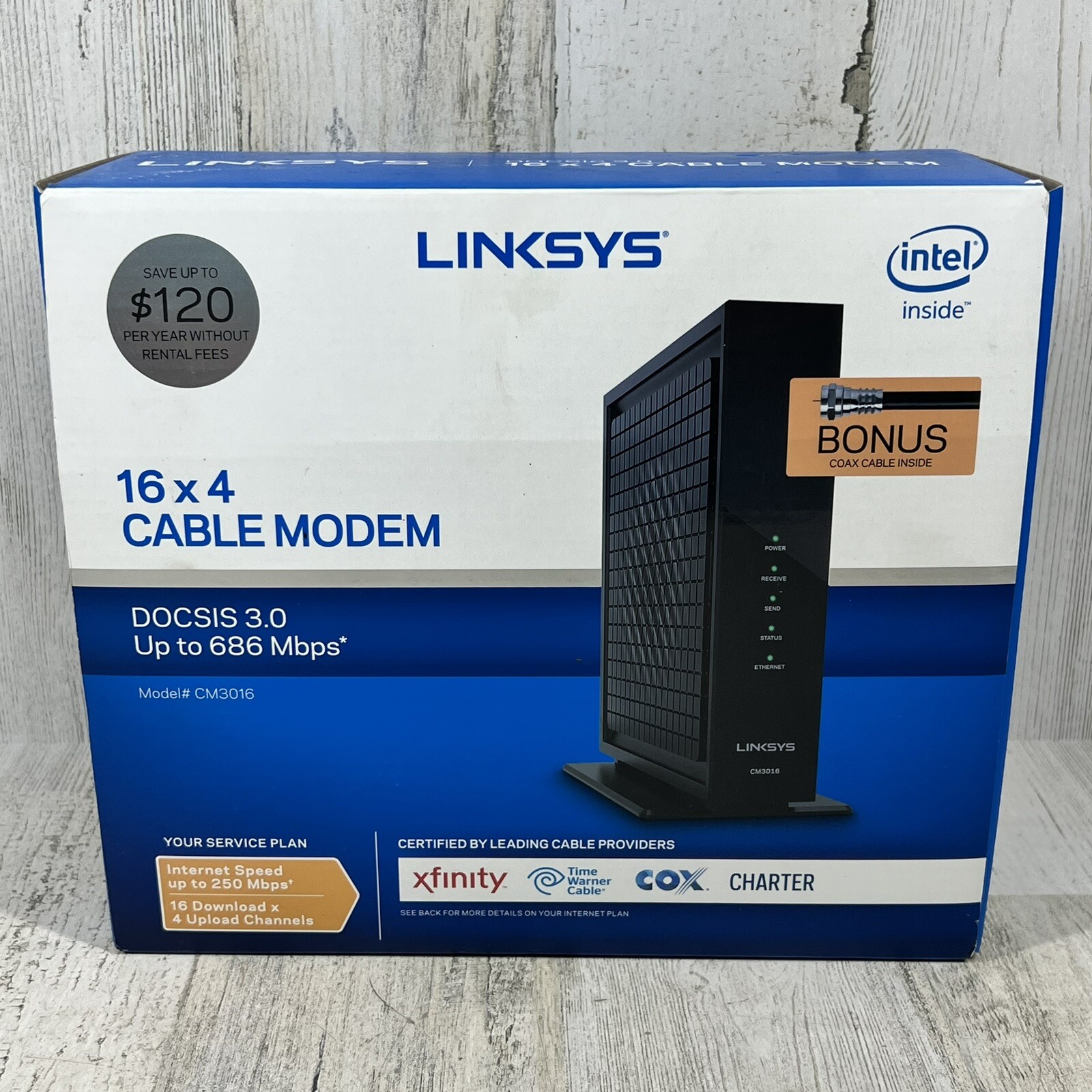 LINKSYS Cable Modem 16×4 Bonded Channels DOCSIS 3.0 Black CM3016 – NEW