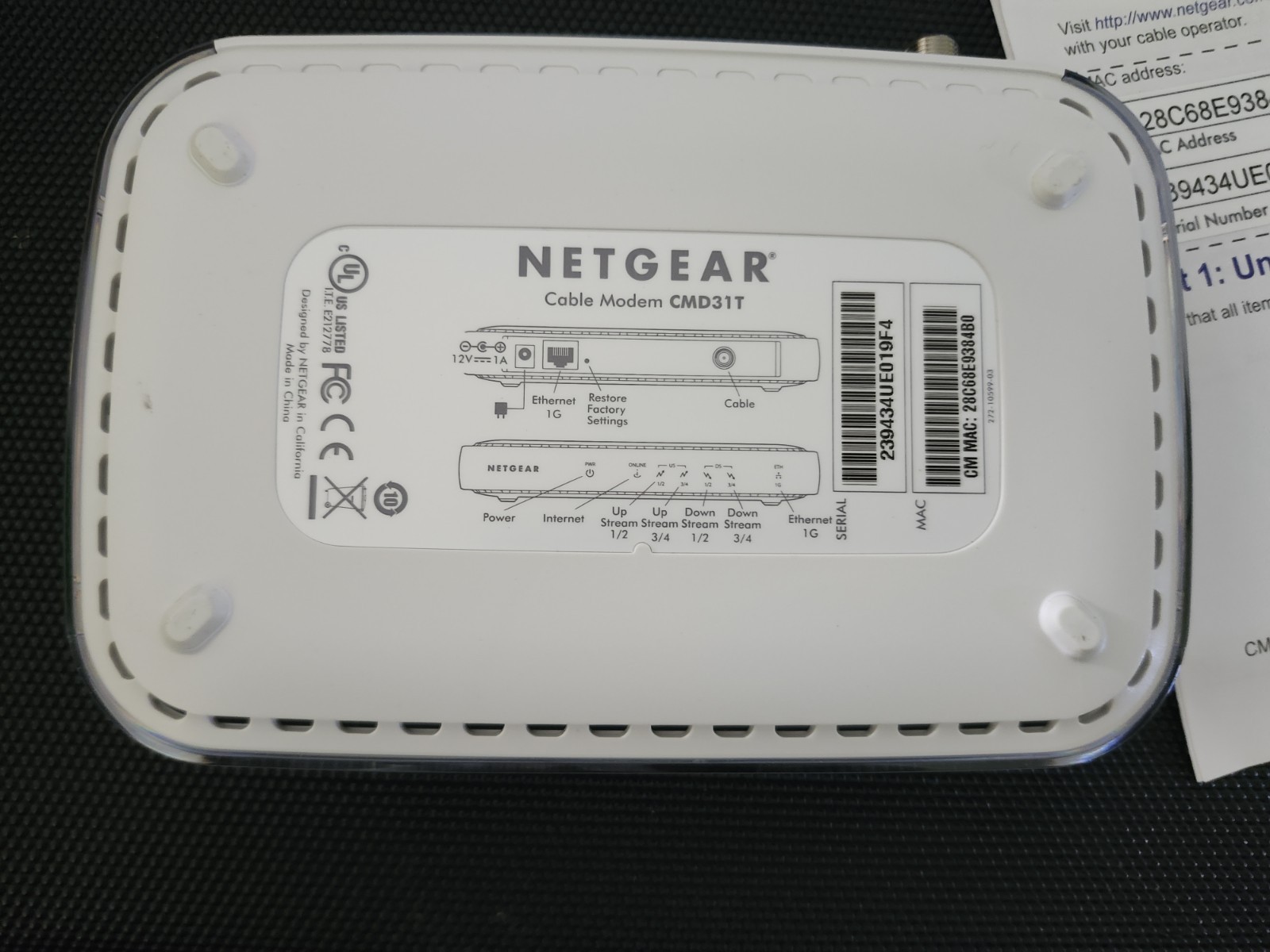 Netgear CMD31T High Speed Cable Modem DOCSIS 3.0 NEW IN OPEN BOX