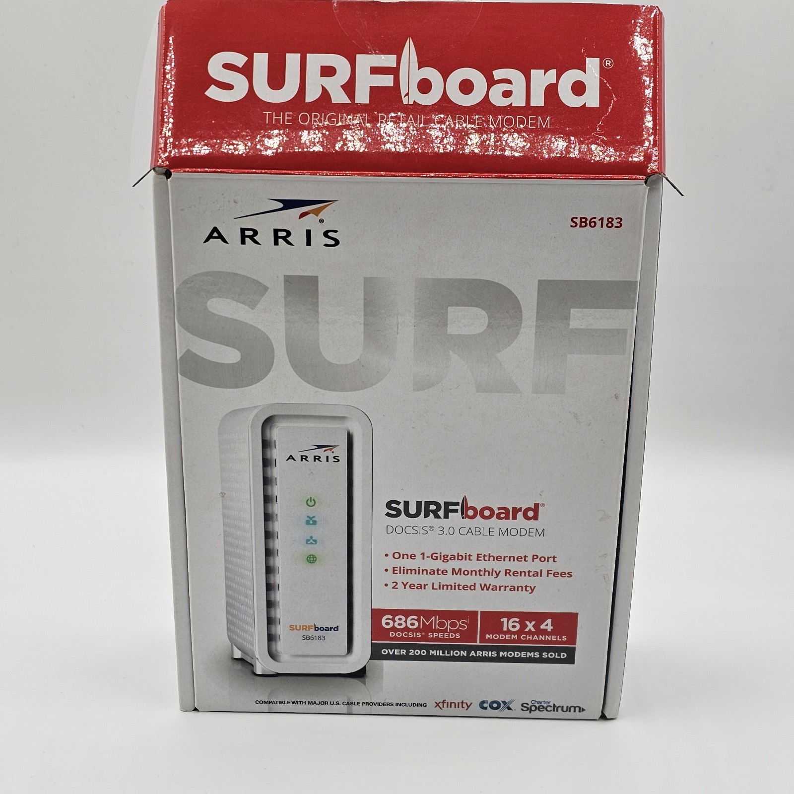 ARRIS Surfboard SB6183 DOCSIS 3.0 Cable Modem 16×4 686Mbps w Box Tested Spectru