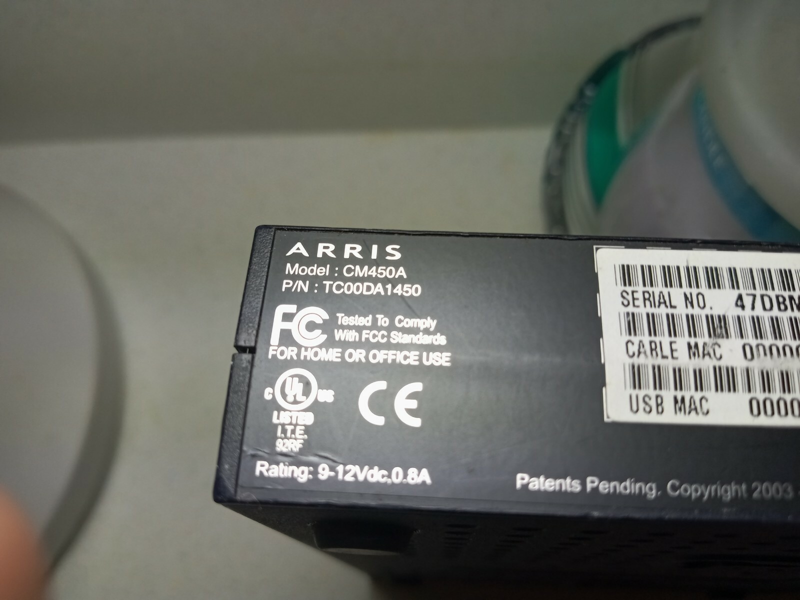 Arris Cable Modem Router Model CM450A USB/ETHERNET with power cord
