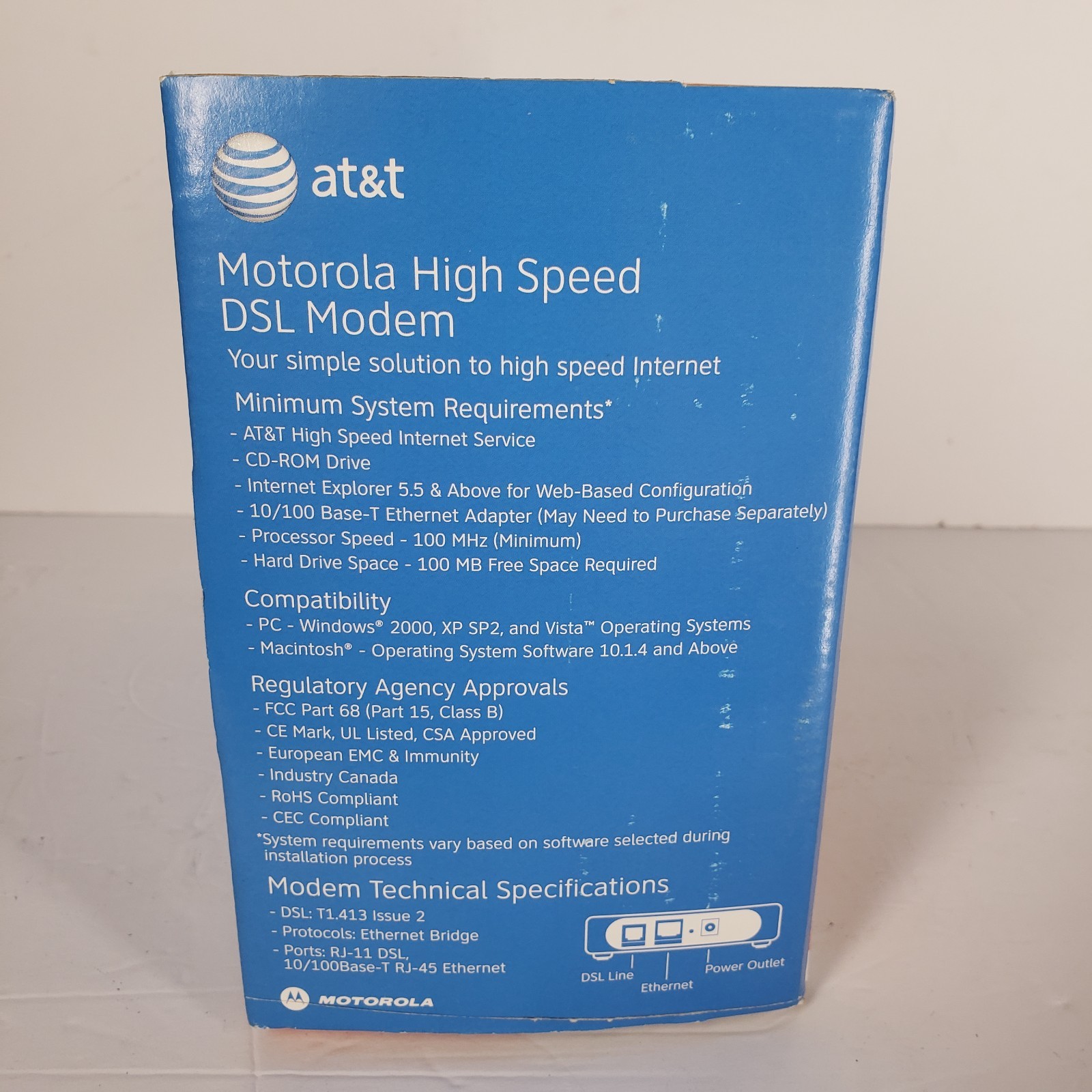 NEW Motorola 2210-02-1022 High Speed Internet DSL Modem w/ Power Supply AT&T