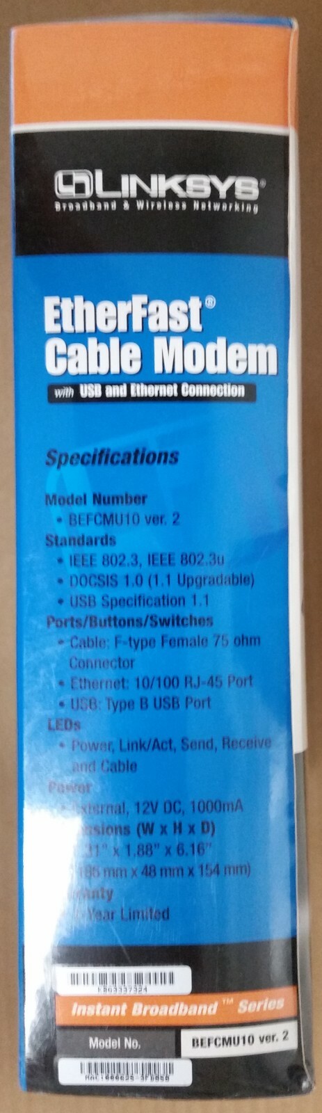 Linksys BEFCMU10 v.2 Cable Modem w/USB and Ethernet Connection, NEW