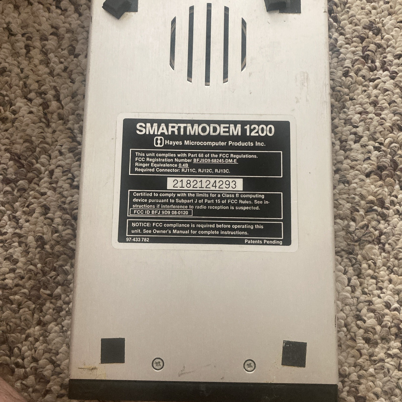 Hayes Microcomputer Smartmodem 1200 PC Modem w/ AC Adapter Power Works !