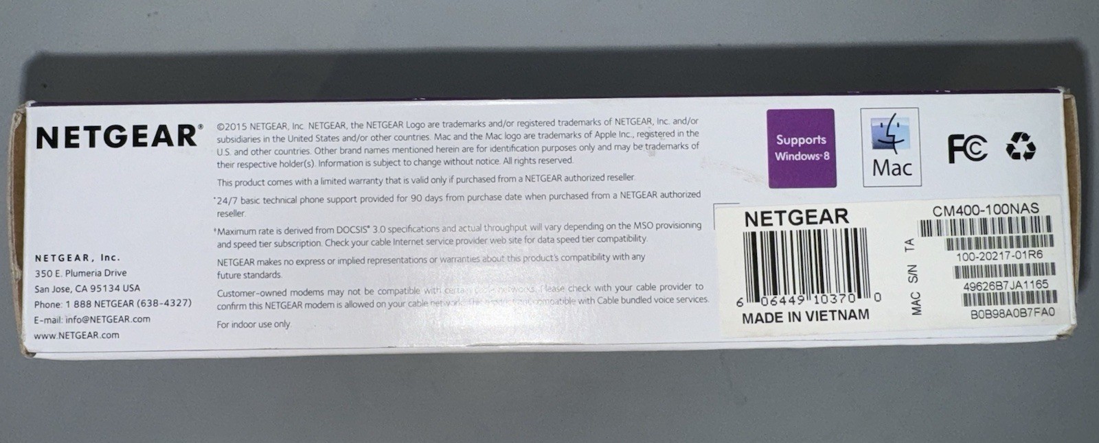 *NO CORDS* NETGEAR CM400 High Speed Cable Modem DOCSIS 3.0 | 340 Mbps