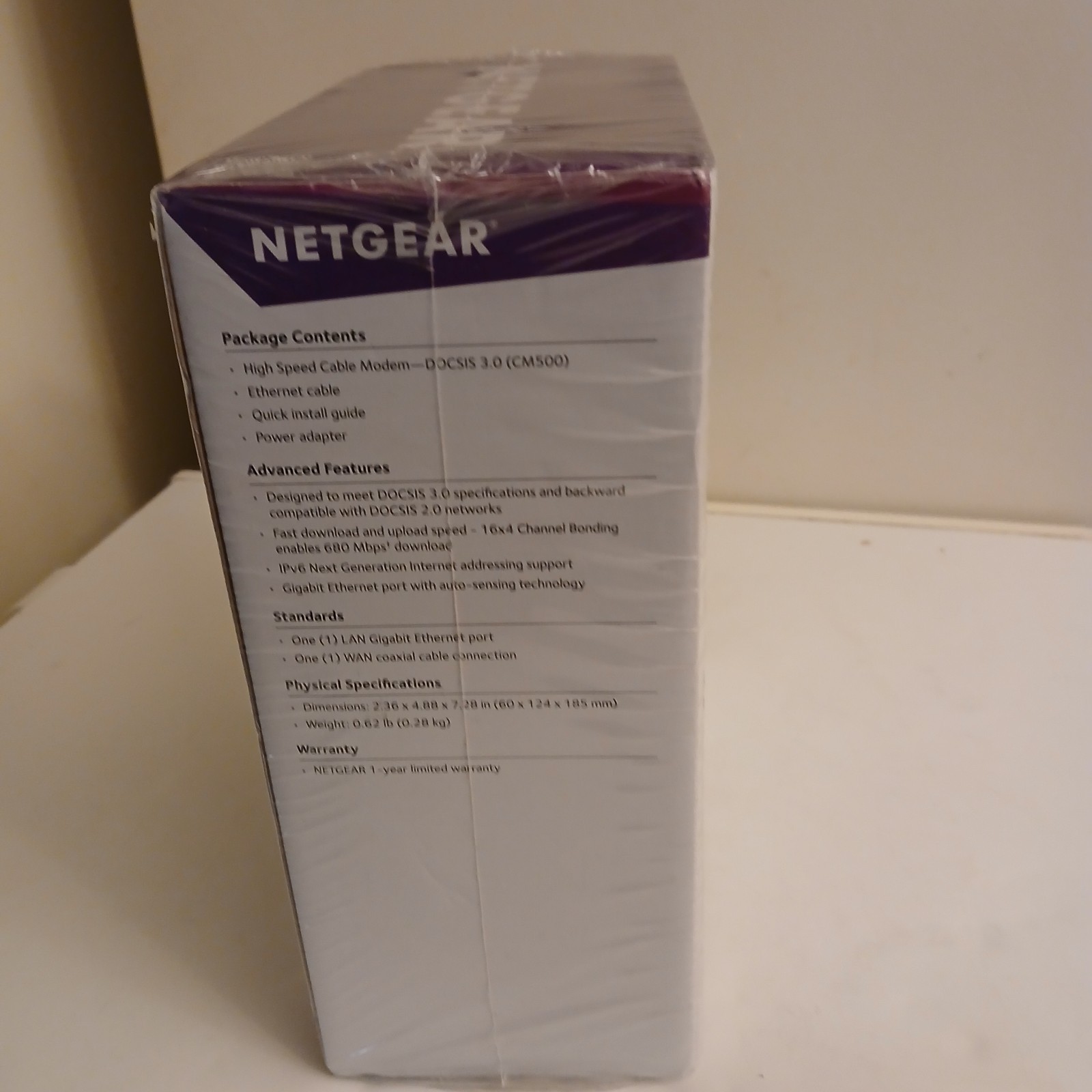 NIB NETGEAR CM500 Cable Modem (CM500100NAS) 680 Mbps with Power & Ethernet Cord