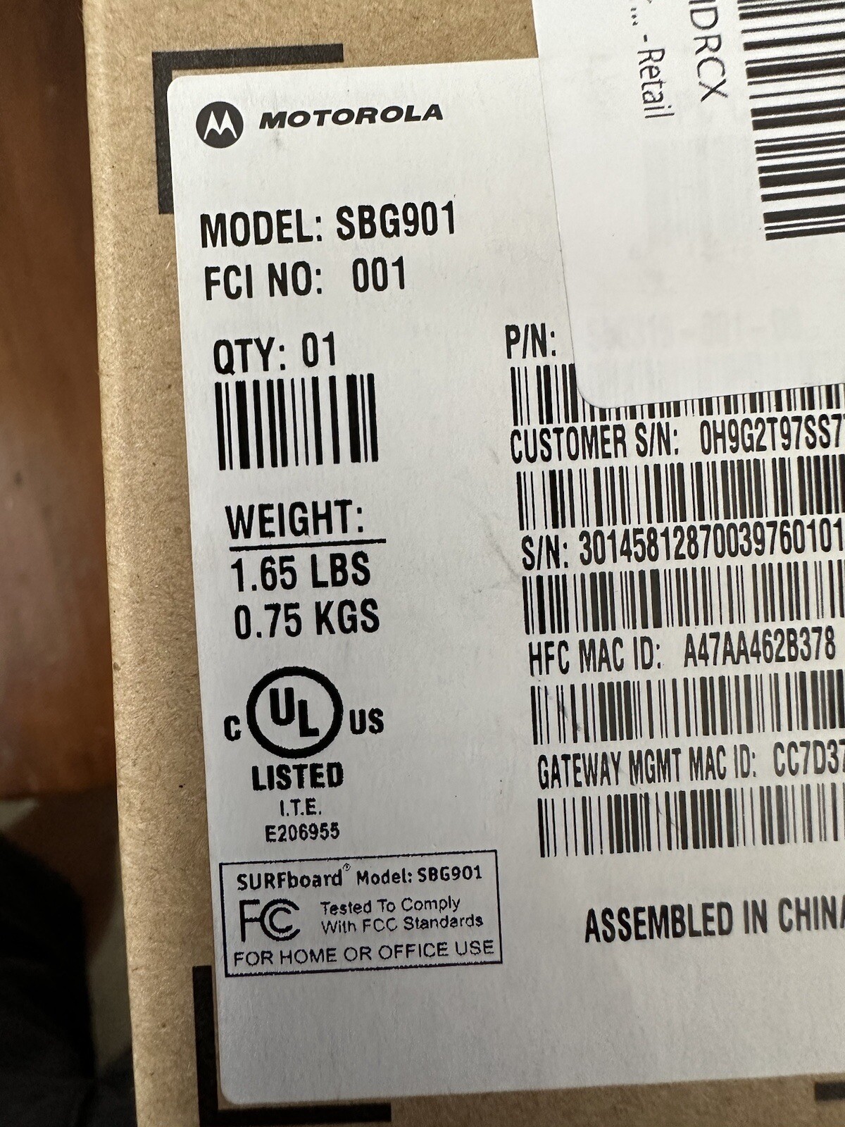 Motorola SURFboard (SBG901) 30.72 Mbps New