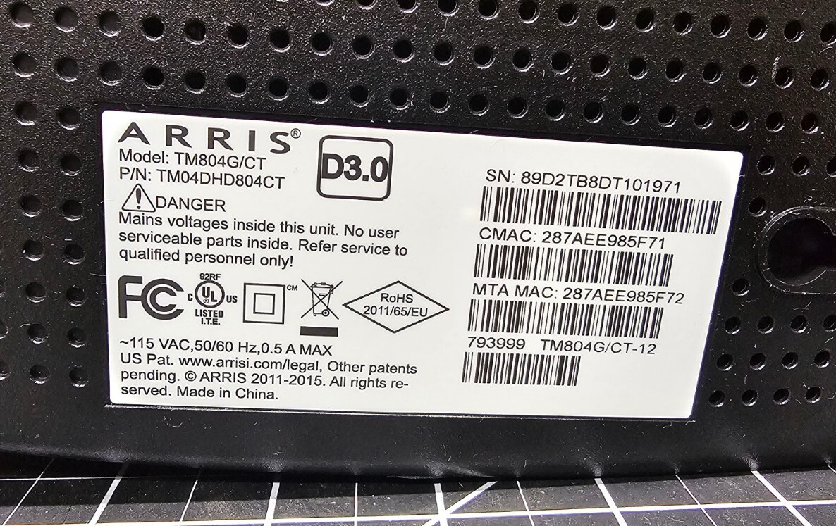 ARRIS Touchstone TM804G / CT DOCSIS 3.0 Internet & Telephone Telephony Modem
