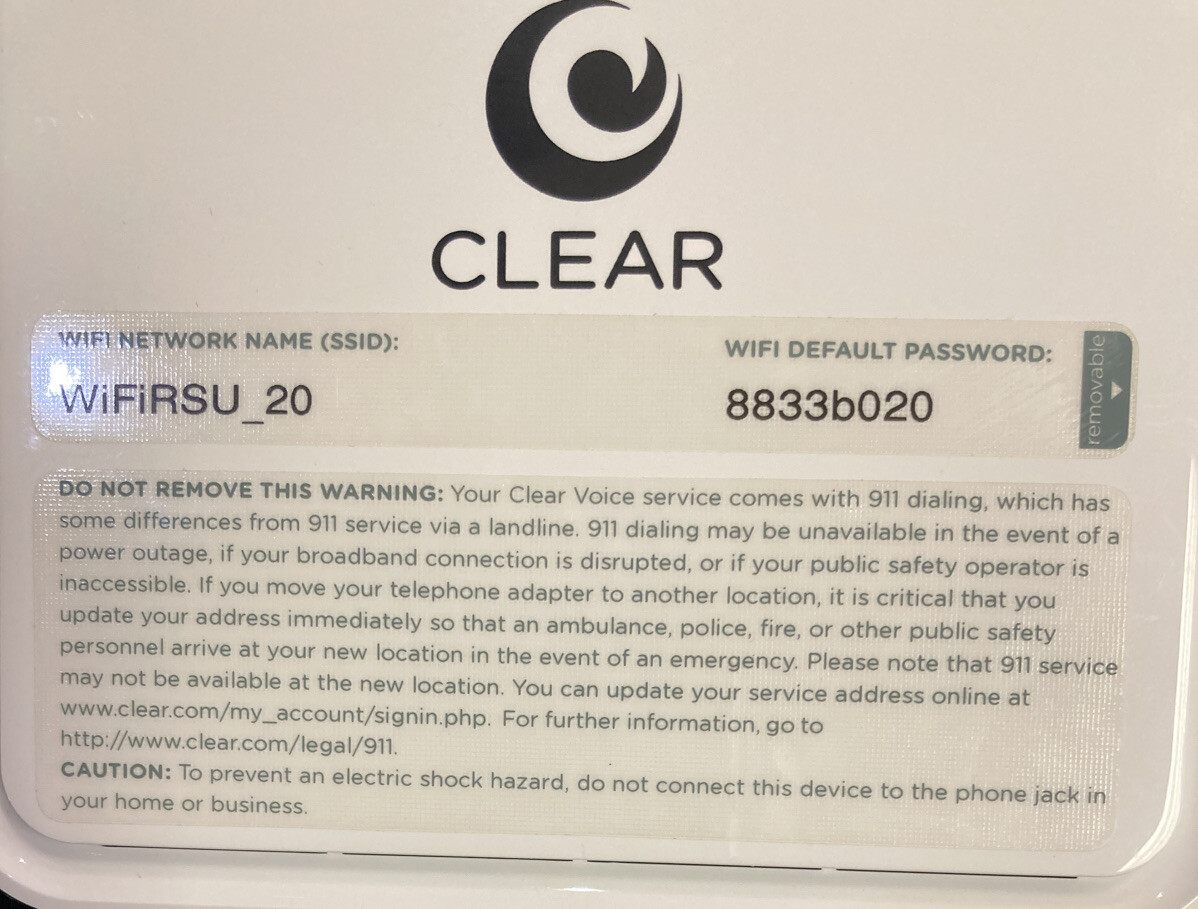 Clear Modem with Wifi Model# WIXFBR-117 w/Power Adapter