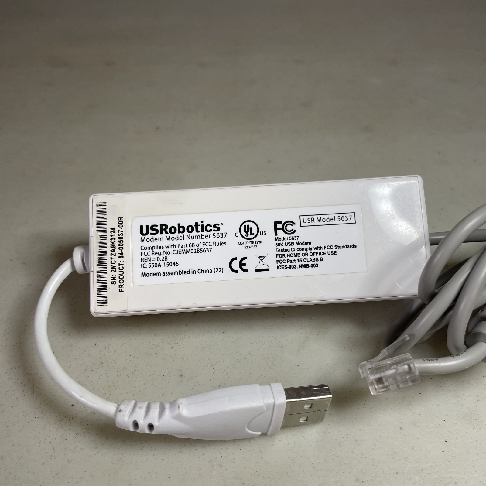 USRobotics 56K USB V.92 Modem High Performance, USR 5637 *Unit Only*