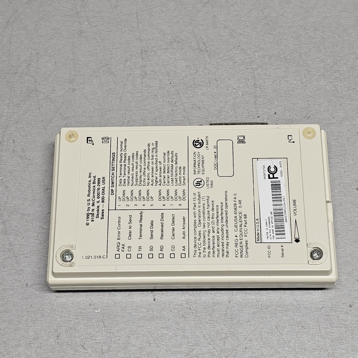 Vintage USRobotics Sportster 33.6 Faxmodem Model 6459 External Serial Modem USA