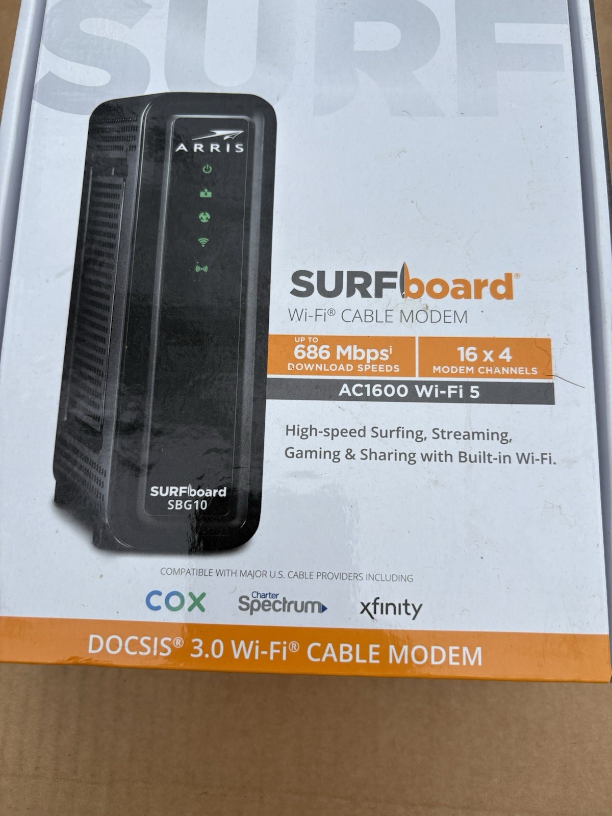 ARRIS SURFboard SBG10 DOCSIS 3.0 Cable Modem AC1600 Dual Band Wi-Fi Router – NEW