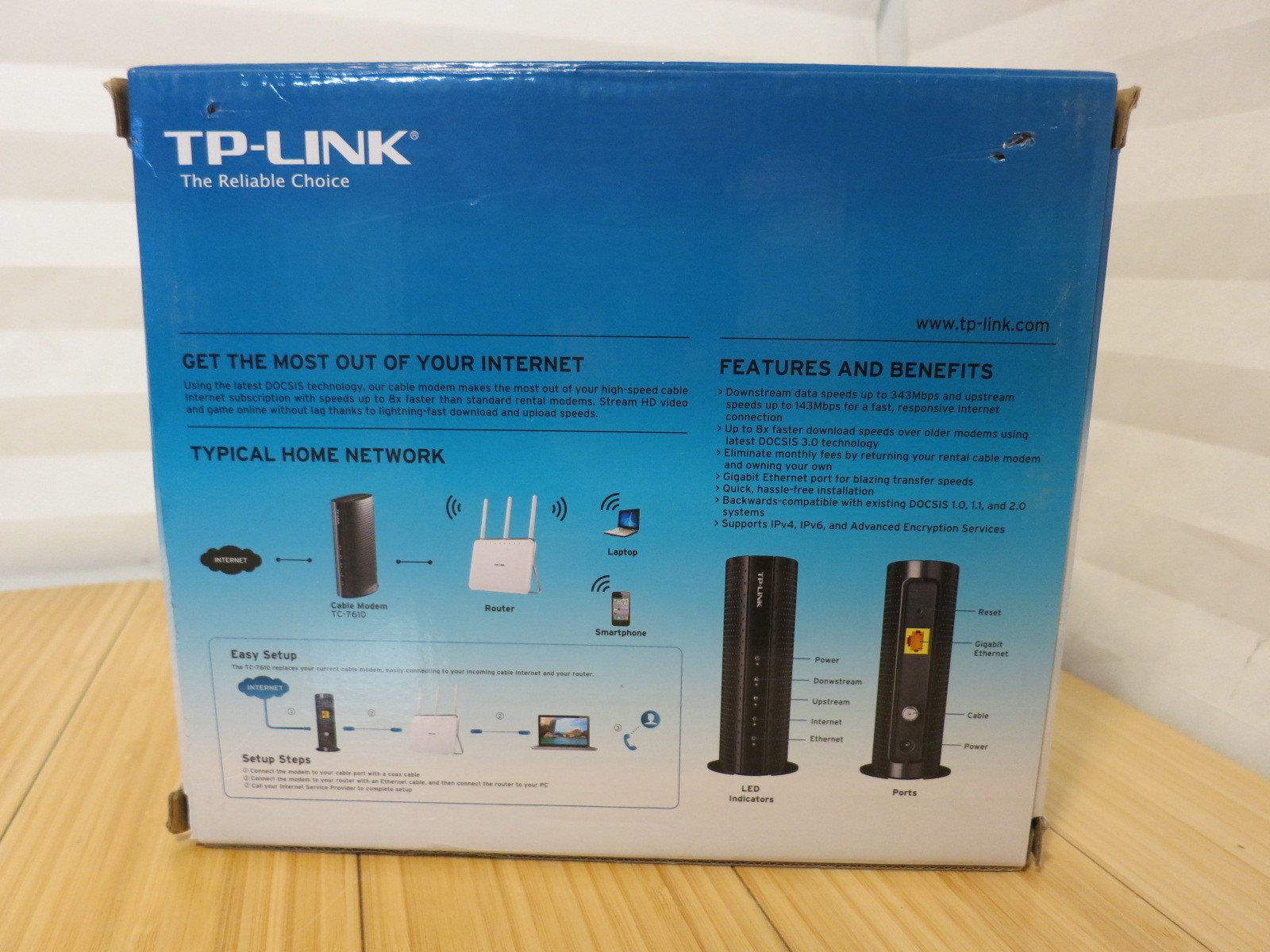 TP-Link DOCSIS 3.0 Cable Modem Black TC7610 TC-7610 343 Mbps Xfinity Cox
